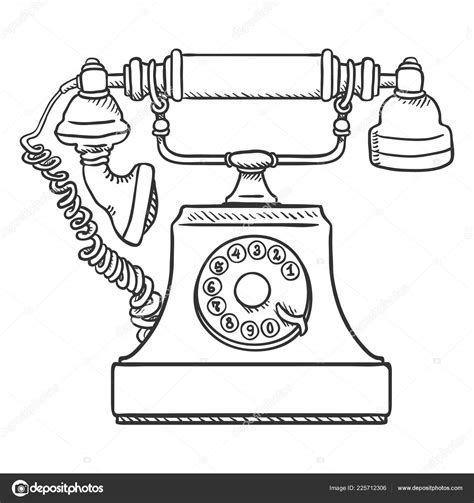 Sketch Old Vintage Telephone Isolated White Background Stock