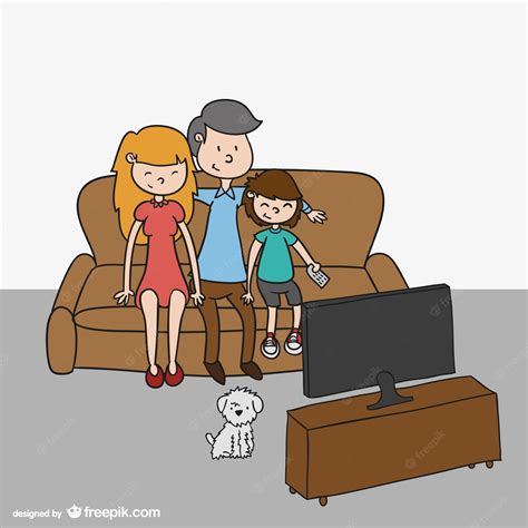 Dibujo De Familia Viendo La Televisión Vector Premium