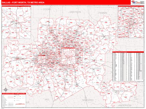 Dallas Ft Worth Texas Zip Code Wall Map Red Line Style By Marketmaps