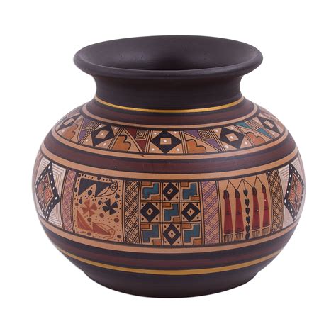 Unicef Market Inca Style Ceramic Decorative Vase Handcrafted In Peru