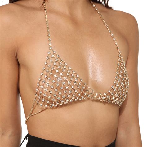 sexy rhinestone chain body bra