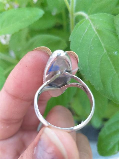 Moonstone Ring 925 Silver Ring June Birthstone Blue Flashy Etsy