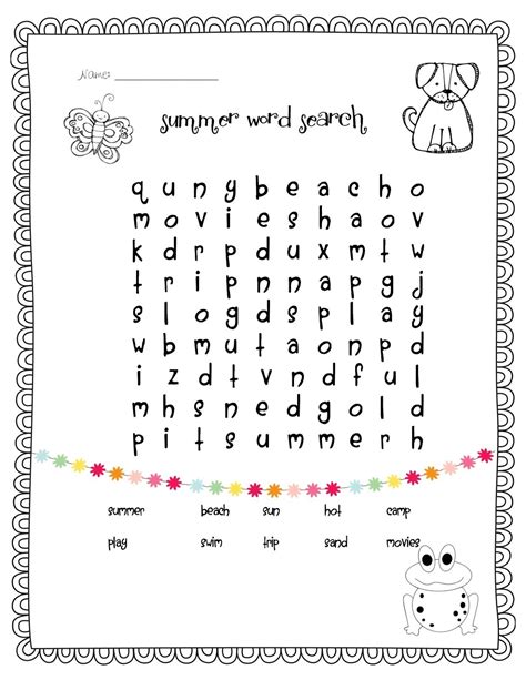 Word Search Kindergarten Printable