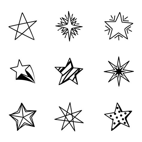 Line Drawing Stars Set Illustration Line Drawing Star Pentagram Png