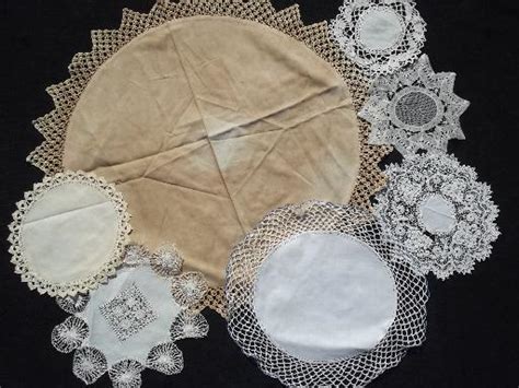 80 Vintage Doilies Cotton Fabric Doily Table Mats W Lace And Crochet