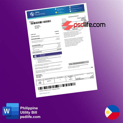Philippines Fake Global Business Utility Bill Psd Template