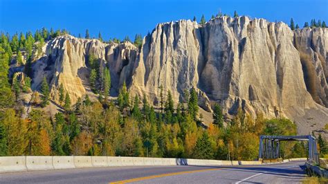 British Columbia Canada Bridge Road With Rock Mountain And