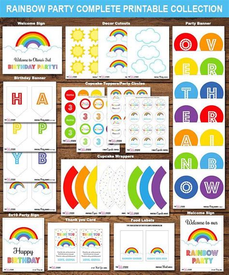 Rainbow Printable Party Set Rainbow Birthday Party Etsy Canada