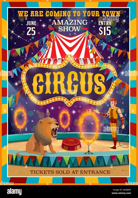 Big Top Circus Entertainment Show Poster Vector Circus Amusement