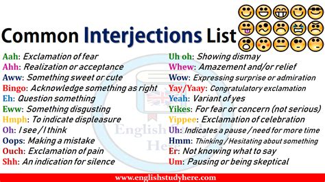 common interjections list english study