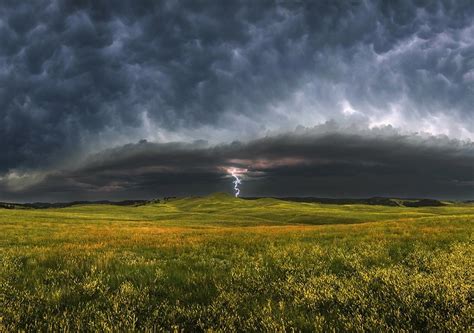 Lightning Storm Field Clouds Landscape Nature Wallpapers Hd
