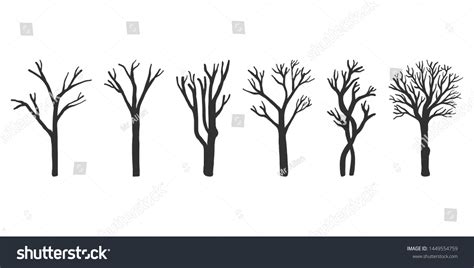 Set Naked Trees Silhouettes Stock Vector Royalty Free