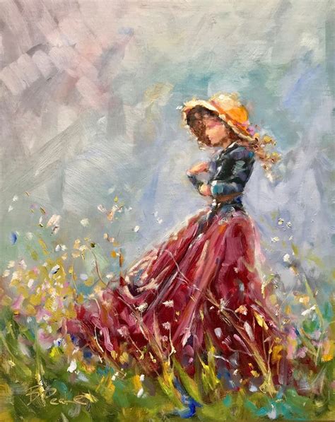 Original Oil Paintingimpressionist Style Artwoman In Field Of Flowers