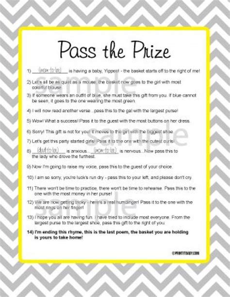 Pass The T Baby Shower Game Pass The Prize Baby Shower Game