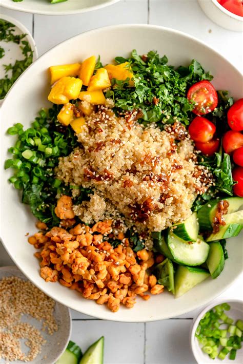 Vegetarian Quinoa Grain Bowl Recipe With Kale And Tempeh