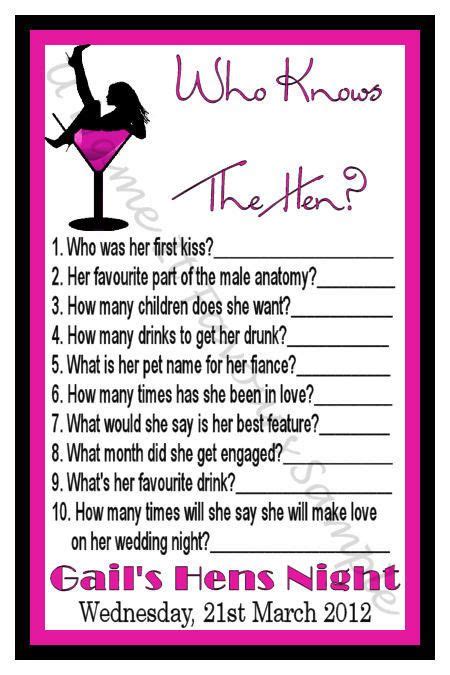 Personalised Hens Night Game Who Knows The Hen X10 Hens Night