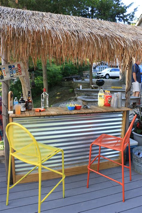 Tiki Bar Built From Pallet Wood And A Few 2x4s Corrugated Metal Front