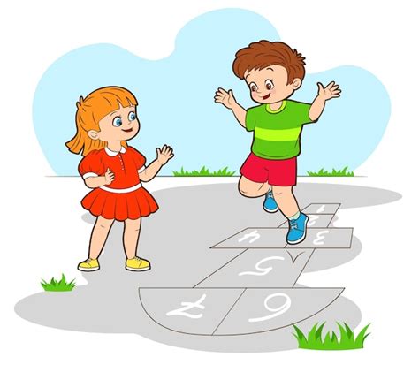 Premium Vector Little Boy And Girl Jumping Up Playing Hopscotch