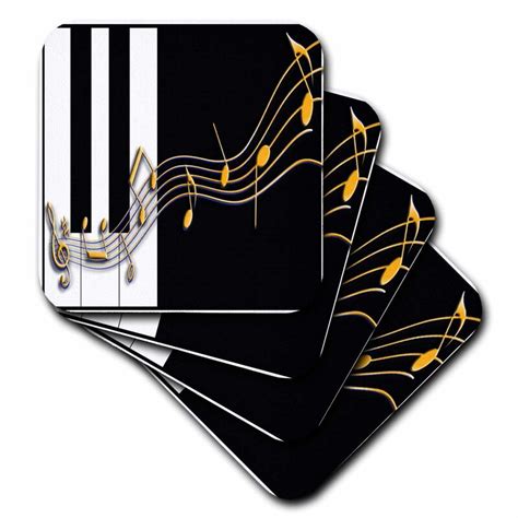 3drose Ceramic Tile Coasters Gold Music Notes On Piano Keys Set Of