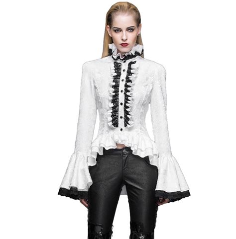 Gothic Womens Vampire Ruffled Lace White Top Rebelsmarket
