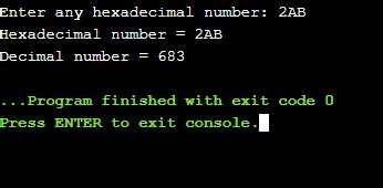 Hexadecimal To Decimal In C Javatpoint