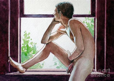 Nude Male Pondering By The Window Painting By Christopher Shellhammer
