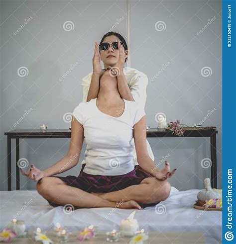 Asian Female Taking Thai Massage Therapy On Her Should In A Thai Resort Spa Stock Image Image