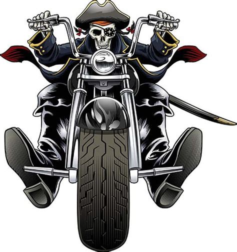 Pirate Biker Motorcycle Chopper Harley Davidson Halloween Skull
