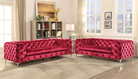 Ac52795 Adora Red Velvet Sofa And Love Seat Inland Empire Furniture