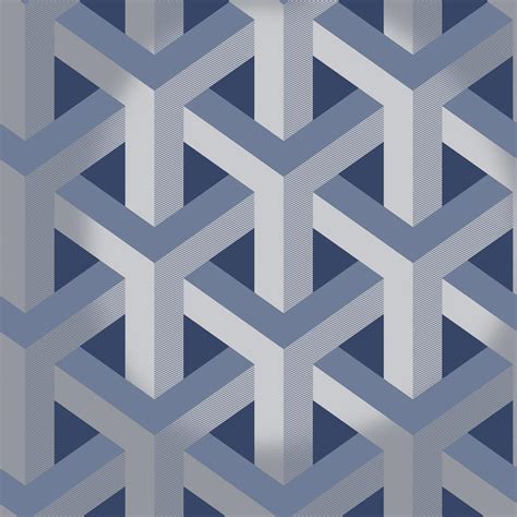 Navy Blue Geometric Wallpaper Silver Metallic Holden Decor
