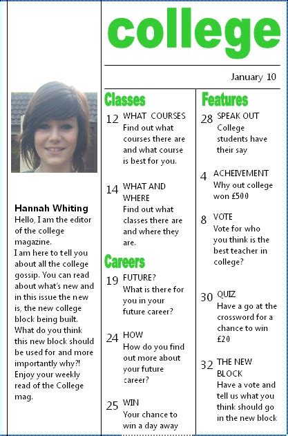 Taylas A Level Media Blog Contents Page For College Magazine