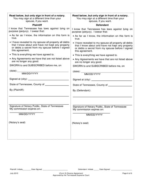 Divorce Agreement Form Tennessee Free Download