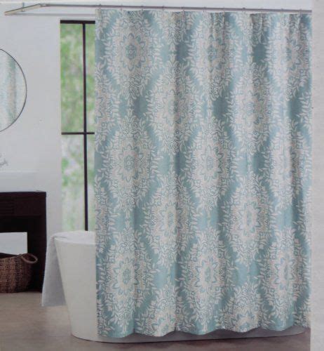 Shower Curtain Fabric Tahari Home Diamond Damask In Teal Blue Beige On