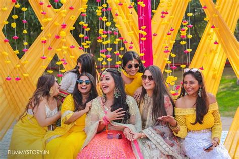 Intimate Delhi Wedding With Floral Decor And A Couple In Pastels Bridesmaid Photoshoot Delhi