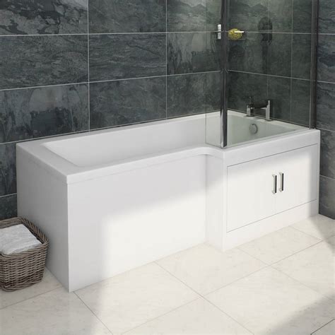 In a bathroom, these storage bath panels work as a multipurpose storage cabinet. MySpace Water Saving L Shape Shower Bath Right Hand with ...