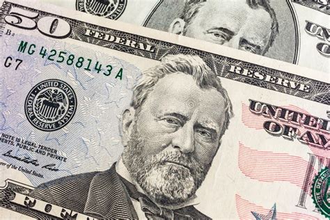 Face On Us Fifty Or 50 Dollars Bill Macro United States Stock Photo