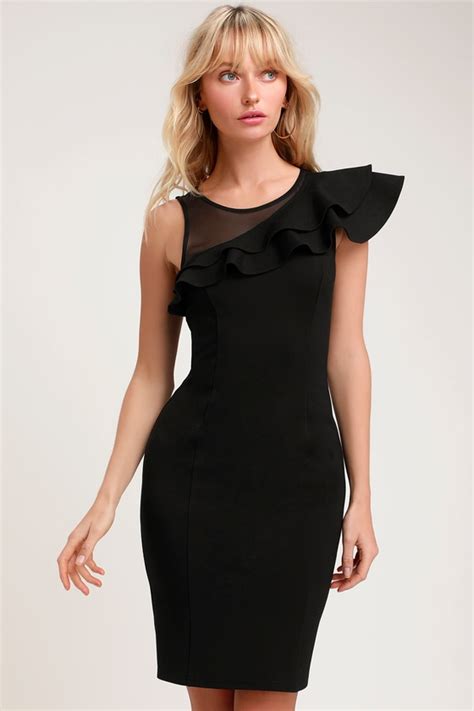 Sexy Black Dress Little Black Dress Ruffled Bodycon Dress Lulus