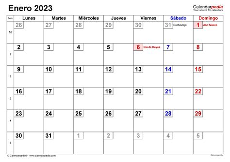 Calendario Enero 2023 En Word Excel Y Pdf Calendarpedia Images And