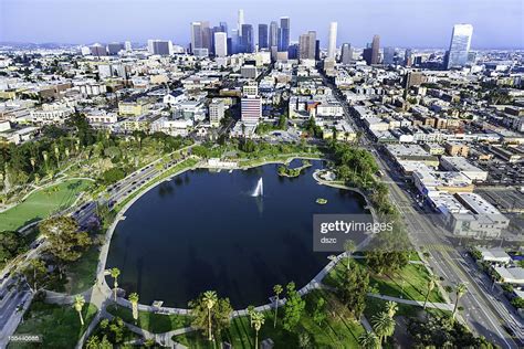 Macarthur Park Los Angeles California Aerial View High Res Stock Photo