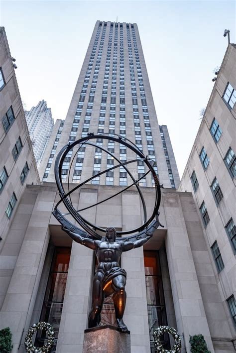 Atlas Bronze Statue In Front Of Rockefeller Center In Midtown