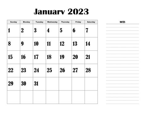 Blank January 2023 Calendar Printable Pdf Templates
