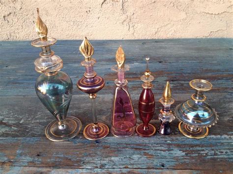 6 Vintage Egyptian Hand Blown Glass Perfume Bottles And Daubers Vanity Decor 1882366285