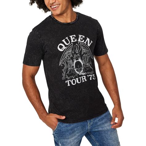 Queens Mens Washed Band Print Tee Black Big W