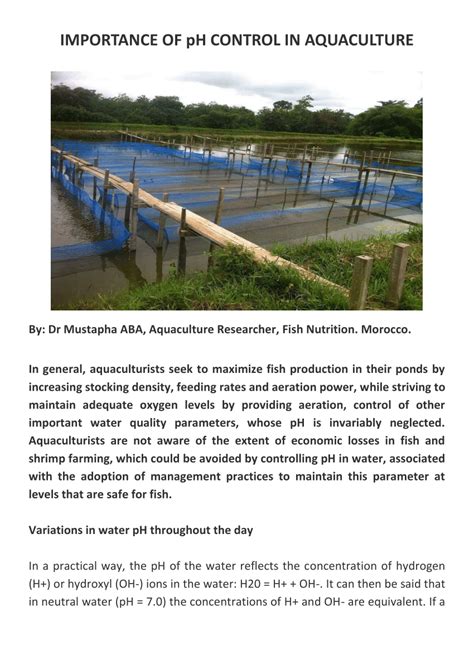 Pdf Importance Of Ph Control In Aquaculture