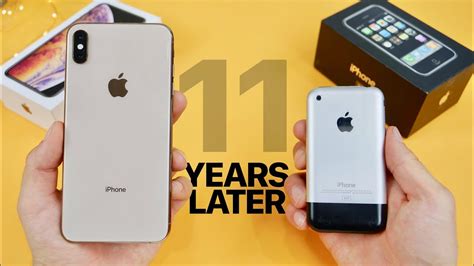 The improved battery life, much brighter and crisper screen, and improved camera. iPhone XS Max vs Original iPhone 2G! 11 Year Comparison ...