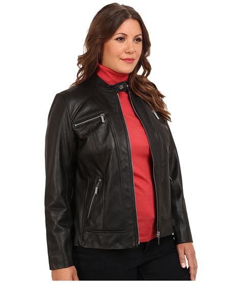 Michael Michael Kors Black Plus Size Zip Pocket Leather Jacket Lyst