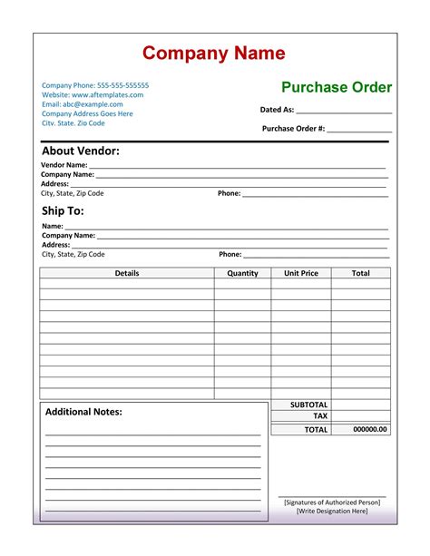 Purchase Order Request Form Template