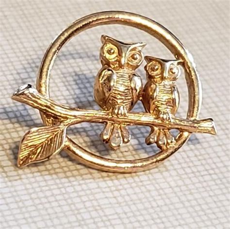 Owl Lapel Pin Double Owls On A Branch Pin Avon Owl Pin T Etsy Vintage Brooches Vintage