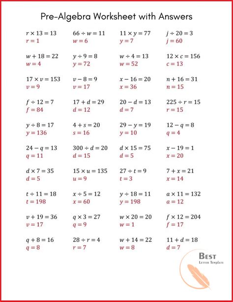 Free Printable Math Basic Algebra Worksheets Printable Worksheets