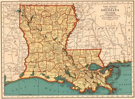 1937 Vintage Map Of Louisiana Antique Louisiana State Map Gallery Wall